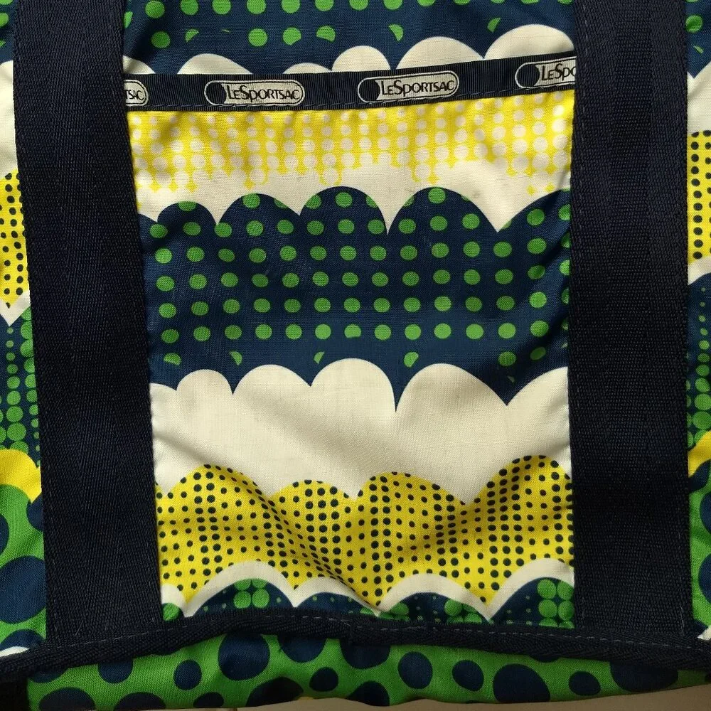 Lesportsac Zippered Laptop Bag Green Yellow Blue White Abstract Pattern School
